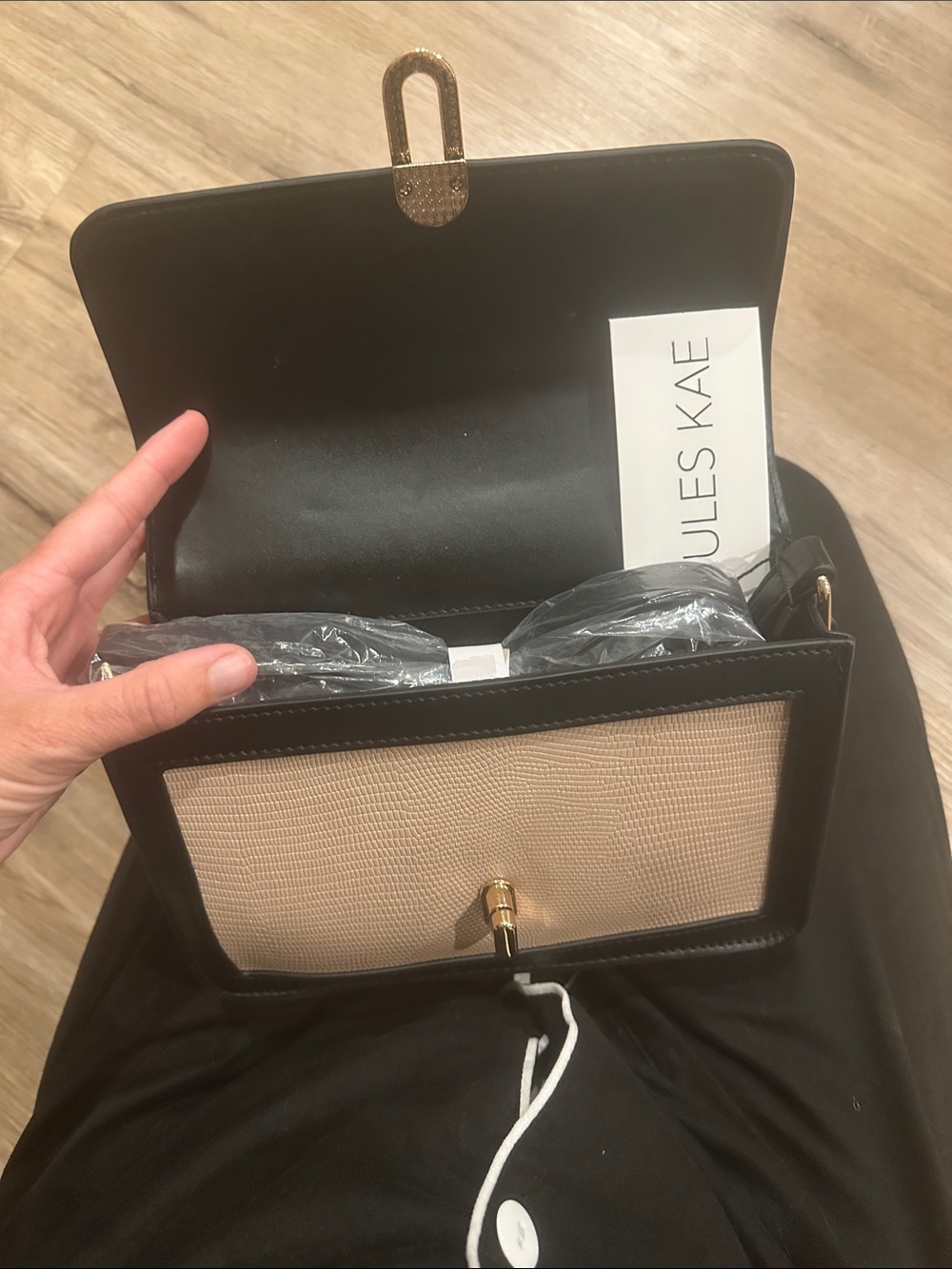 Jules Kae Black & Beige Frame Crossbody Bag